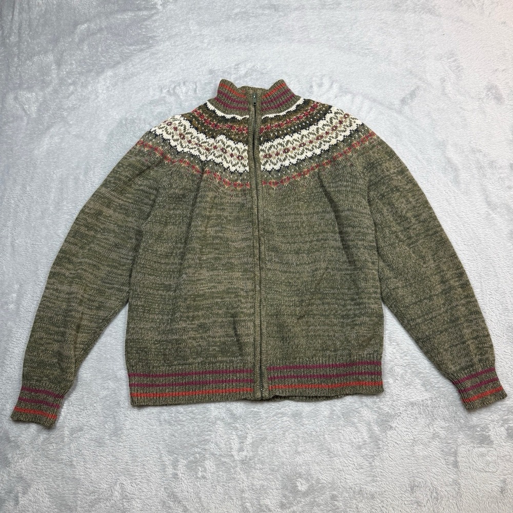 Heirloom Collectibles Cardigan Women Medium Green Full Zip Cozy Cabincore READ